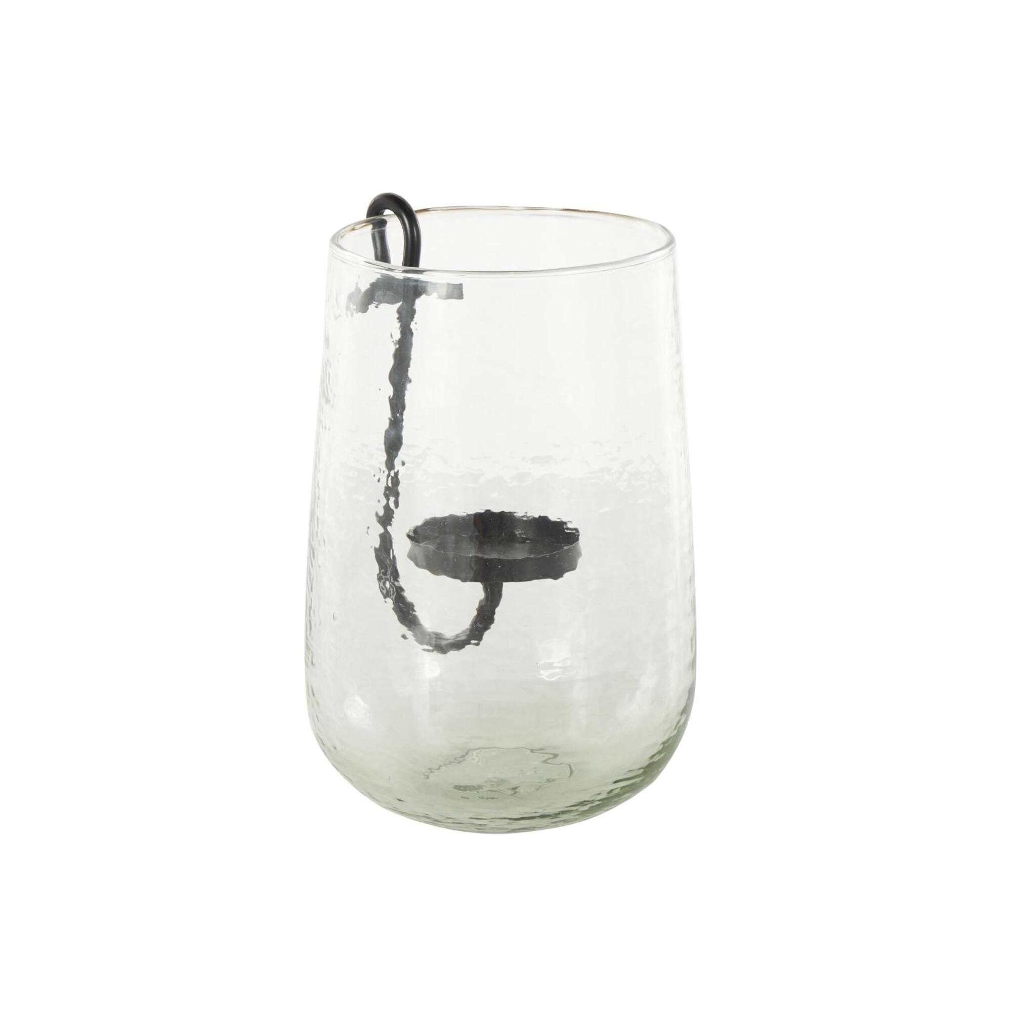 10.75" Clear Glass Candle Holder with Black Metal Accents